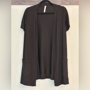 Short sleeve open tunic sweater, black, large
